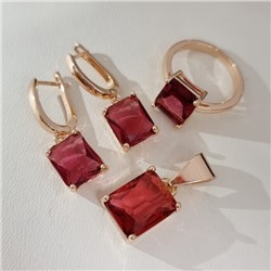 Комплект ювелирной бижутерии коллекция "Дубай" серьги, кулон и кольцо 19 р покрытие позолота, вставка: стекло, цвет: рубиновый, арт.215.584-19