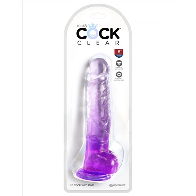 Фиолетовый фаллоимитатор с мошонкой на присоске 8’’ Cock with Balls - 22,2 см.