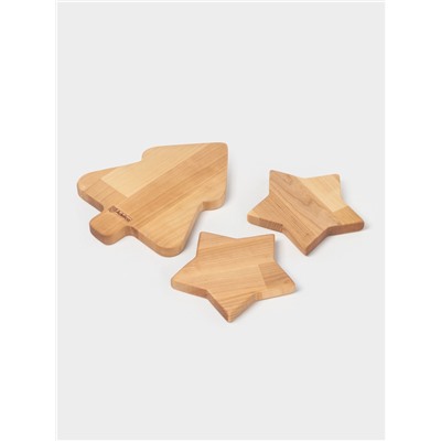 Подарочный набор деревянной посуды Adelica «Волшебство», менажницы: ёлка 24×18.5×1.8 см, звезда 15×15×1.8 см, масло 100 мл, в подарочной коробке
