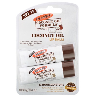 Palmer's, бальзам для губ с кокосовым маслом, SPF 15, 2 шт., 0,30 унции (0,8 г)