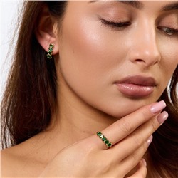 Комплект ювелирной бижутерии коллекция "Дубай" серьги и кольцо 20 р, покрытие позолота, вставка: фианиты, цвет: зеленый, арт.414.223-20