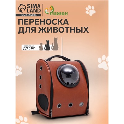 Рюкзак для переноски кошек и собак «Элеганс», с окном, 32×18×37 см, коричневый