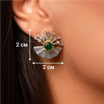 Серьги ювелирная бижутерия Итальянское золото (покрытие желтое 14к), вставка: фианиты, цвет: зеленый и прозрачный, арт.313.371