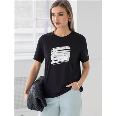 Нарядная футболка с принтом фольгой из премиального хлопка с эластаном