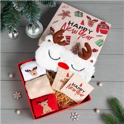 Набор новогодний подарочный KAFTAN Happy Year, носки размер 36-39 (23-25 см), маска для сна, открытка 2 шт.