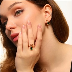 Комплект ювелирной бижутерии коллекция "Дубай" серьги и кольцо 17 р, покрытие позолота, вставка: фианиты, цвет: зеленый, арт.213.532-17