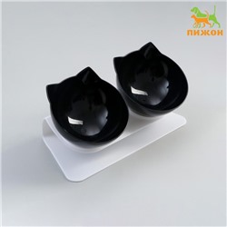 Миски, 27.5×14×15 см, 2 шт., на белой подставке, пластик, чёрные