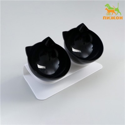 Миски, 27.5×14×15 см, 2 шт., на белой подставке, пластик, чёрные
