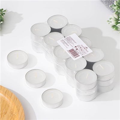 Набор свечей чайных, 3.8×1.6 см, 3.5 ч, 12 г, 30 шт., белый