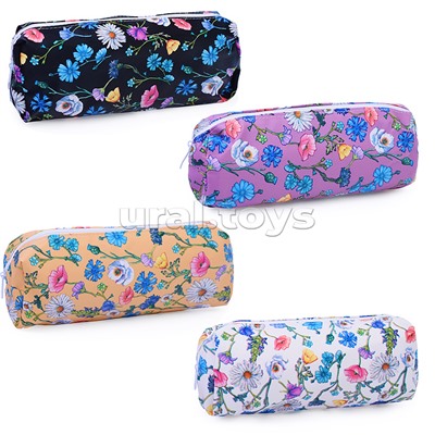 Пенал-косметичка Flowers, 19х7х4 см, на молнии, ПВХ, ассорти 5 дизайнов, ОПП-упаковка