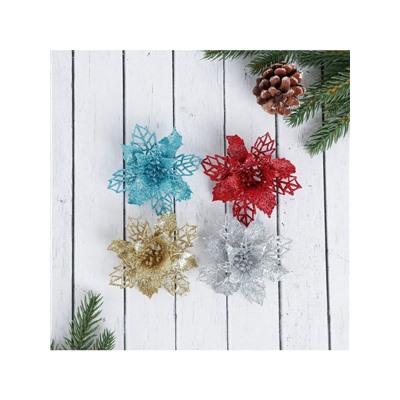 Ёлочные игрушки 4 шт. «Зимнее волшебство. Цветы ажурные - блеск», 8×8 см, МИКС