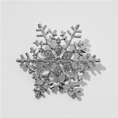 Брошь новогодняя «Снежинка» с сердцевиной, загадай желание, цвет белый в серебре