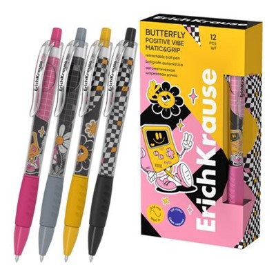 Ручка автоматическая шариковая Butterfly Matic&Grip Positive Vibe 0.7мм синяя Super Glide Tech 63131 ErichKrause