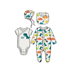 Комплект детский трикотажный для мальчиков: боди, комбинезон, нагрудник, чепчик