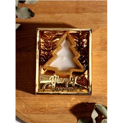 Свеча новогодняя с декором «Золотая ёлочка», 12×10×4 см