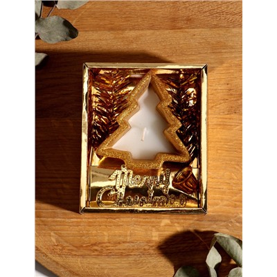 Свеча новогодняя с декором «Золотая ёлочка», 12×10×4 см