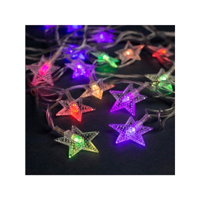 Гирлянда «Нить» 5 м с насадками «Звезда в крапинку», IP20, прозрачная нить, 20 LED, свечение мульти (RG/RB), мигание, 220 В