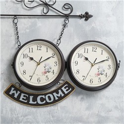 Часы настенные интерьерные WELCOME, двусторонние, на подвесе, бесшумные, плавный ход, 55×36 см, циферблат d=20 см