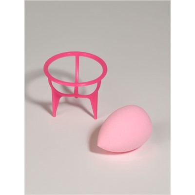 Спонж для макияжа «Капля», 6×8 см, с подставкой, розовый