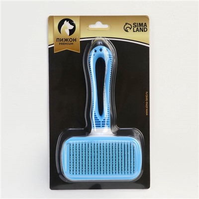 Пуходёрка Пижон Premium, 10×19 см, с каплями, с самоочисткой, облегчённая, пластик, голубая