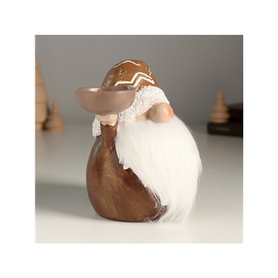 Подсвечник на 1 свечу «Фигурка: Дед Мороз в золотом колпаке с узорами», полистоун, 18×9.5×13 см