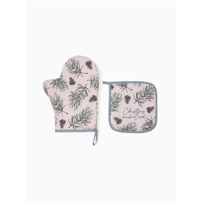 Набор кухонный «Этель» Christmas tree, варежка-прихватка 20×28 см, прихватка 19×19 см