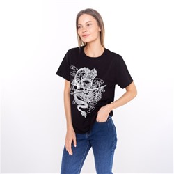 Футболка женская «Дракон», принт белый, чёрный, размер 44