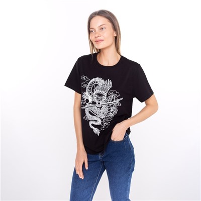 Футболка женская «Дракон», принт белый, чёрный, размер 44