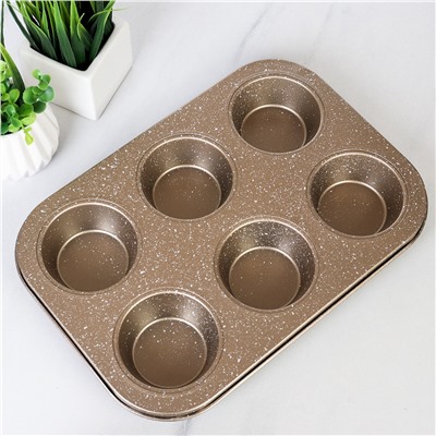 Форма для выпечки кексов и капкейков 6 ячеек 26х18 см / d-6;h-3 / RSD-11 /уп 100/ 0,18/ антипригарное