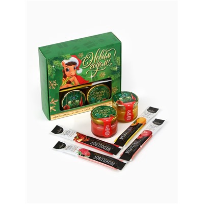 Подарочный набор новогодний «С новым годом»: крем-мёд 2 шт., мёд в стиках 4 шт.