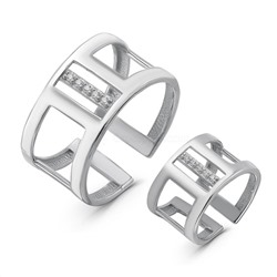 Набор разъёмных колец (на палец и на фалангу пальца) из родированного серебра с фианитами 925 пробы К-3050-Р