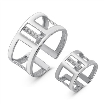 Набор разъёмных колец (на палец и на фалангу пальца) из родированного серебра с фианитами 925 пробы К-3050-Р