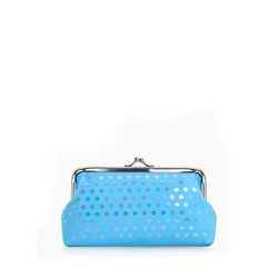 Косметичка женская на фермуаре, маленькая, в перламутровый горох, голубая