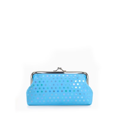Косметичка женская на фермуаре, маленькая, в перламутровый горох, голубая
