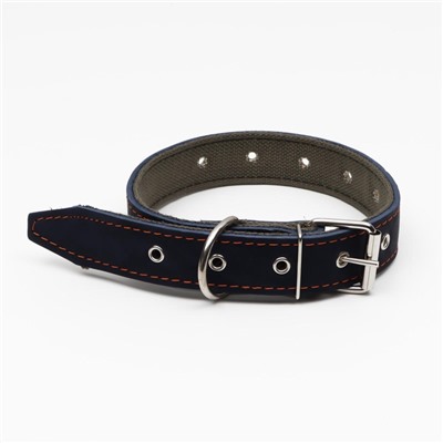 Ошейник комбинированный, безразмерный, 70×3.5 см, ОШ 25-60 см, кожа, брезент, синий