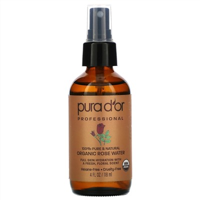 Pura D'or, Professional, Organic Rose Water, 4 fl oz (118 ml)