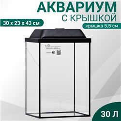 Аквариум «Колонна» с крышкой, 30 литров, 30×23×43/48.5 см, чёрный