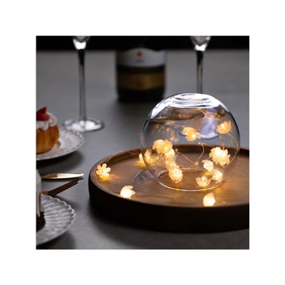 Гирлянда «Нить» 2 м роса с насадками «Цветы», IP20, нить серебристая, 20 LED, 4.6 В, батарейки AG13×3 (в комплекте), 3 режима, свечение тёплое белое