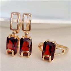 Комплект ювелирная бижутерия коллекция  "Дубай" серьги и кольцо 18 р, покрытие: позолота, вставка: фианиты, цвет: красный, арт.217.309-18