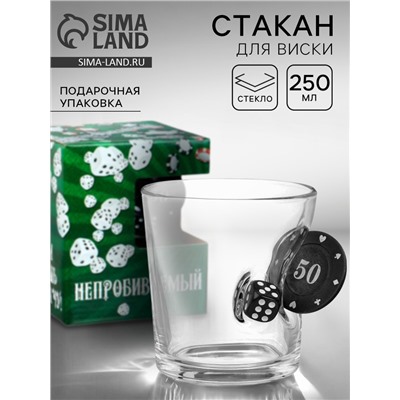 Стакан для виски «Покер», с фишкой и кубиком, 250 мл
