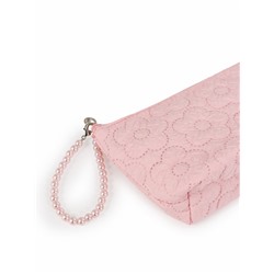 Косметичка женская «Цветочки», на молнии, ручка из бусин, розовая