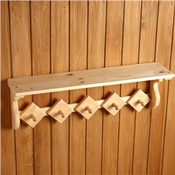 Полка - вешалка для бани и сауны, хвоя, 72.5×21 см, 5 крючков, «Добропаровъ»