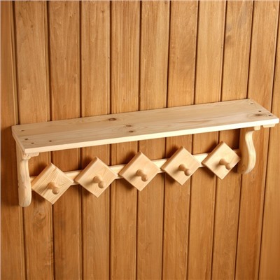 Полка - вешалка для бани и сауны, хвоя, 72.5×21 см, 5 крючков, «Добропаровъ»