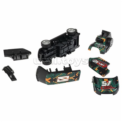 Машинка пластмассовая инерционная "Авария на трассе" Джип хаки  (pull back) CRD 25x18,2x5,2см