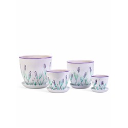 Горшок для цветов «Лаванда», керамика, с поддоном, набор 4 шт.: 400 мл, 1 л, 2.5 л, 5 л