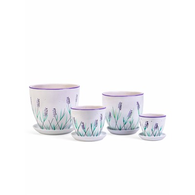 Горшок для цветов «Лаванда», керамика, с поддоном, набор 4 шт.: 400 мл, 1 л, 2.5 л, 5 л