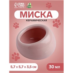 Миска керамическая для грызунов со скошенным краем 30 мл 5.7×5.7×3.5 см, розовая