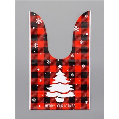 Пакет полиэтиленовый подарочный новогодний, с ушками «Клетка красная», МИКС, 13×23 см
