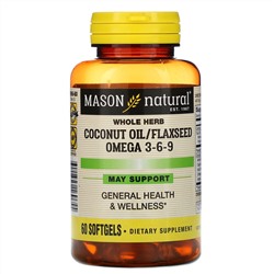 Mason Natural, Whole Herb Coconut Oil/Flaxseed Omega 3-6-9, 60 Softgels