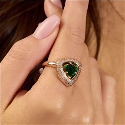 Комплект ювелирной бижутерии коллекция "Дубай" серьги и кольцо 19 р покрытие позолота, вставка: фианиты и цирконы, цвет: зеленый и прозрачный, арт.215.616-19